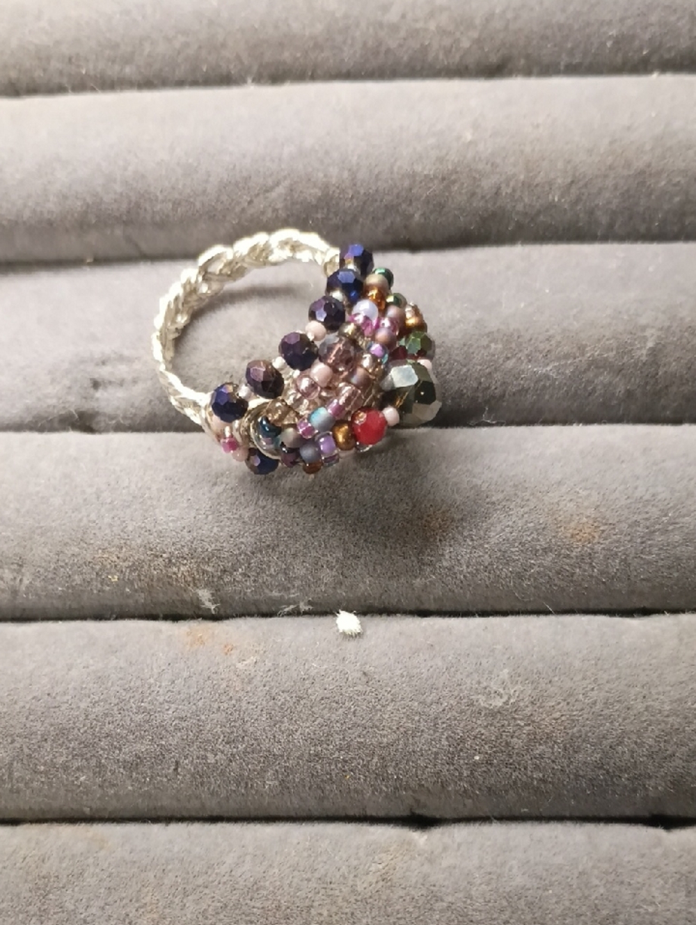Multicolor Beaded Cluster Ring - Hand Crafted